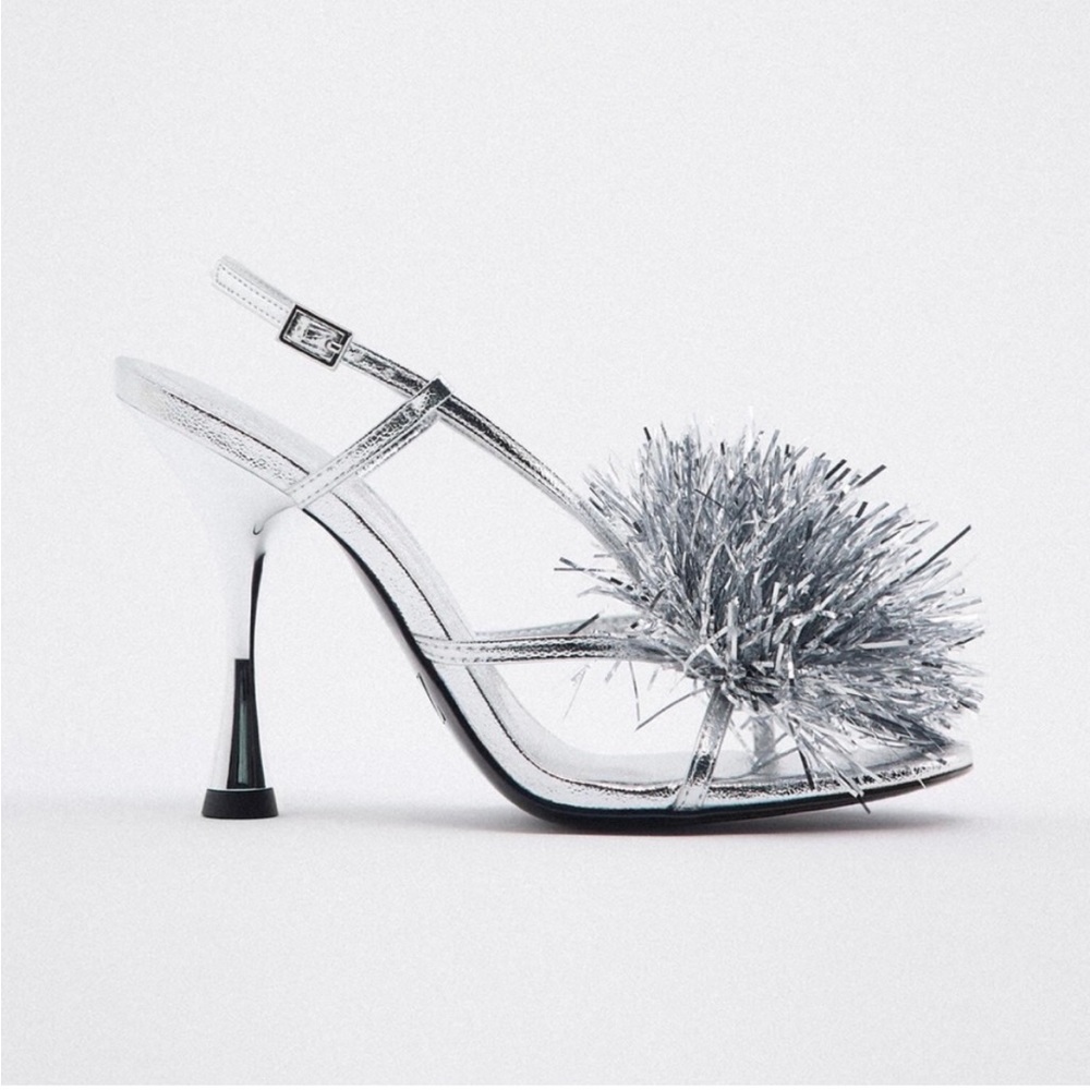 Zara Metallic Pompom heels